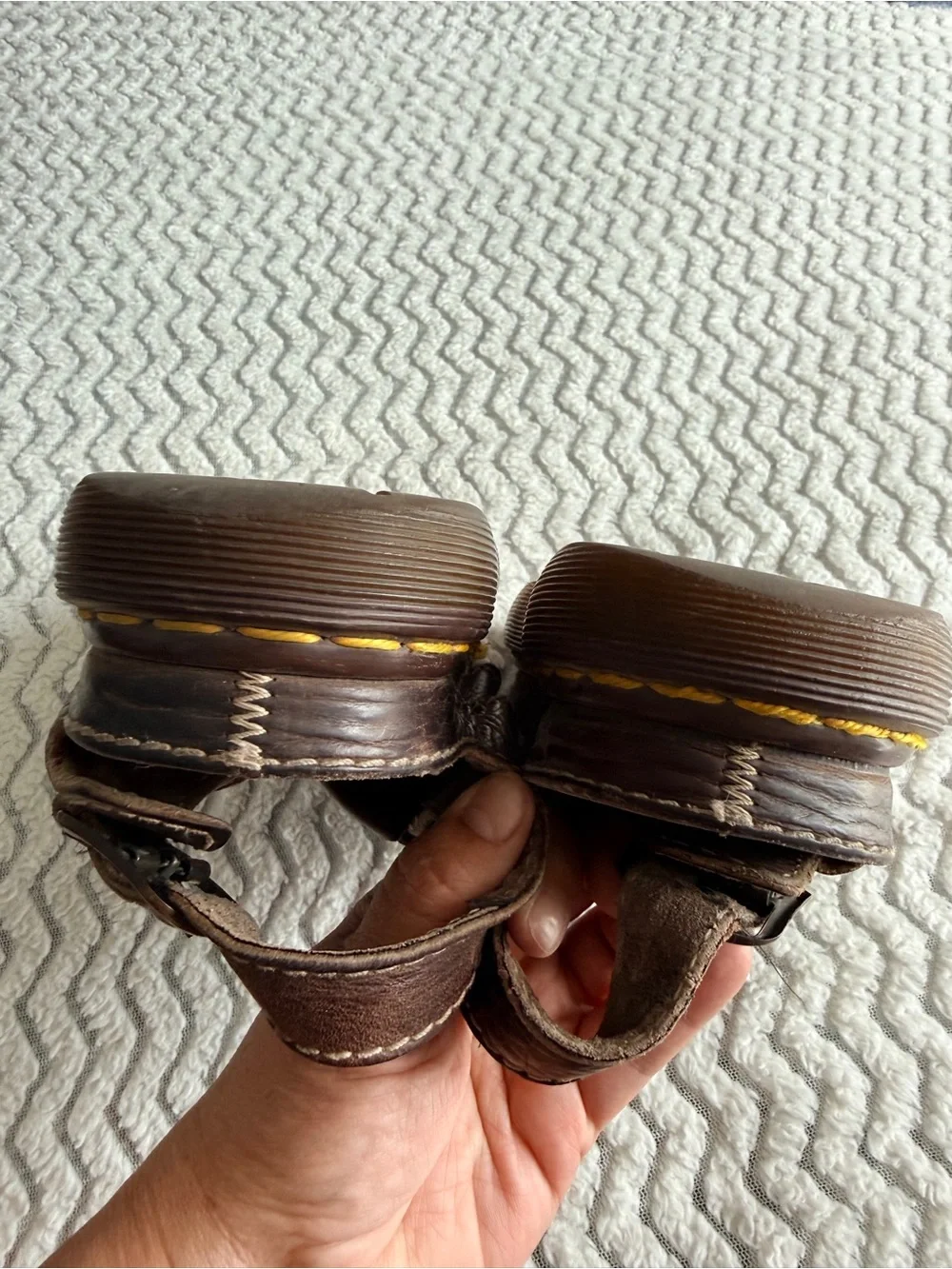 Dr. Martens Brown Leather Y2K Chunky Heels Made In England Fisherman Sandals 6